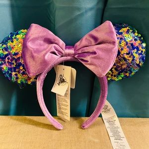 Disney Parks Minnie Sequin Purple Velour Bow Ears NWT